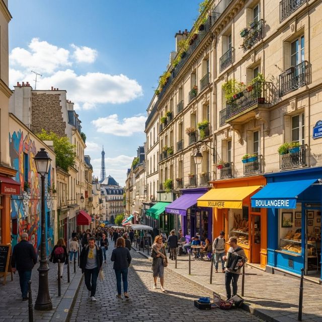 Commerces en rez-de-chaussée dans une rue du 19e arrondissement de Paris