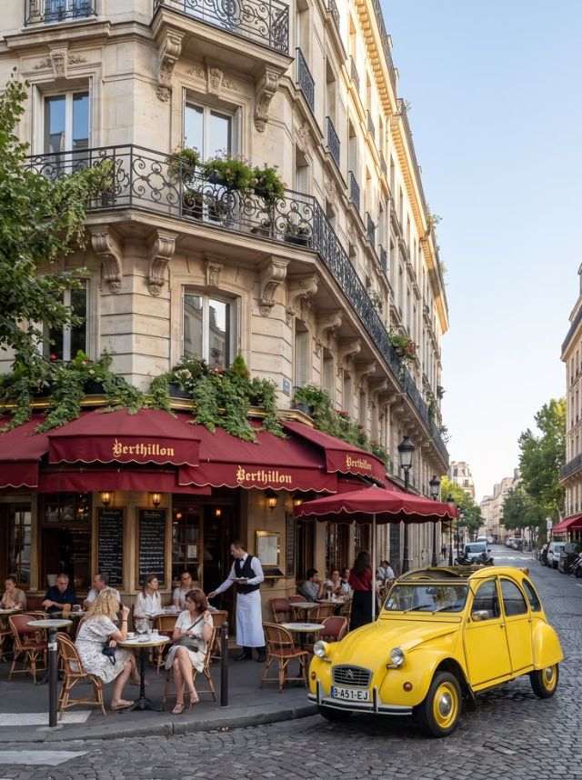 Terrasse de commerce sur l’île Saint-Louis dans le 4e arrondissement de Paris